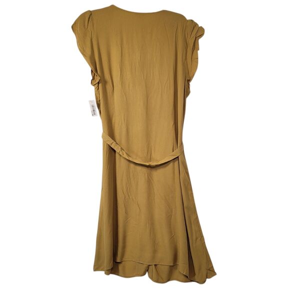 Goodthreads Women's Fluid Twill Tulip Short-Sleeve Tie-Waist Dress Mustard XL - Picture 2 of 10